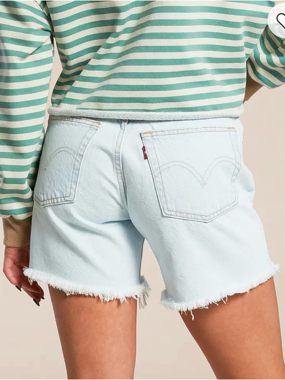 Levi's 501 Mid Thigh Short Light Blue Frayed Hem “Capital E” Denim Shorts W26 - Picture 3 of 14